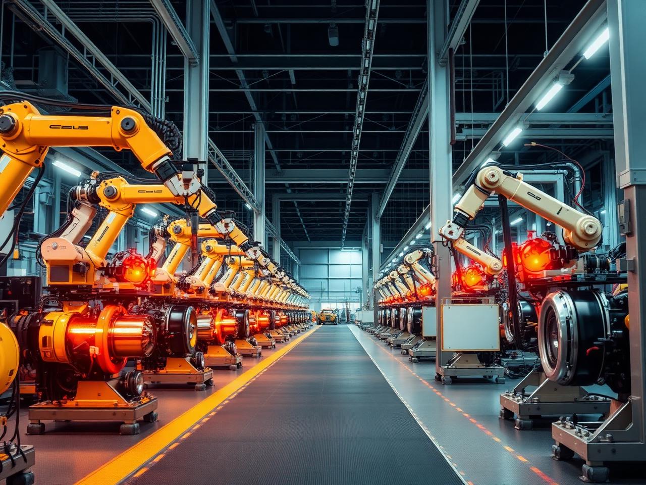 Robotic machining and assembly stations inside a modern powertrain plant